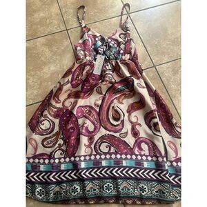 NWT Freedom OS Paisley Satin Dress Knee Length Italian Style